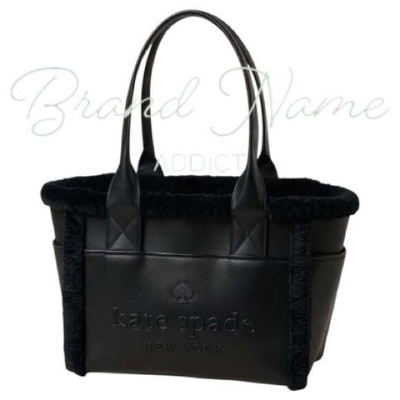 kate spade Handbags - Kate Spade Large 17” Jett Black Faux Shearling Patent Leather Tote Bag